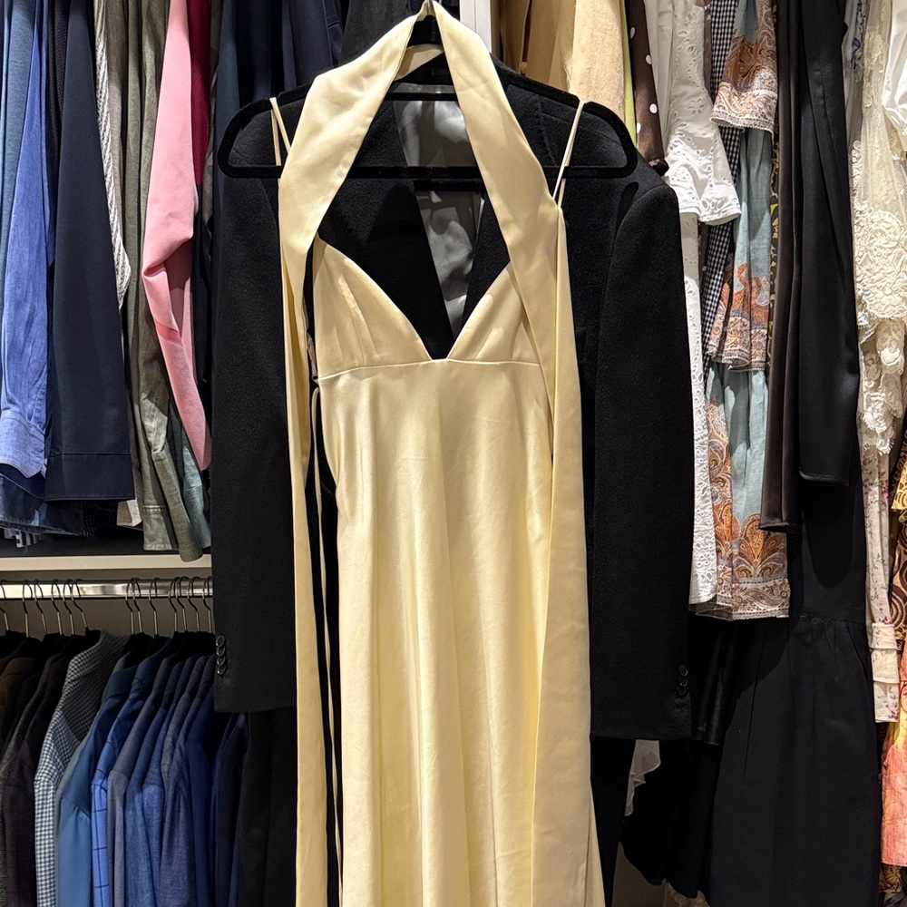 Zara Cream Backless Halter Dress